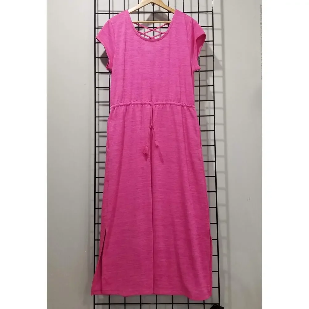 T By Talbots T Shirt Dress Womens XL Pink Crisscross Back Drawstring Midi - Picture 3 of 6